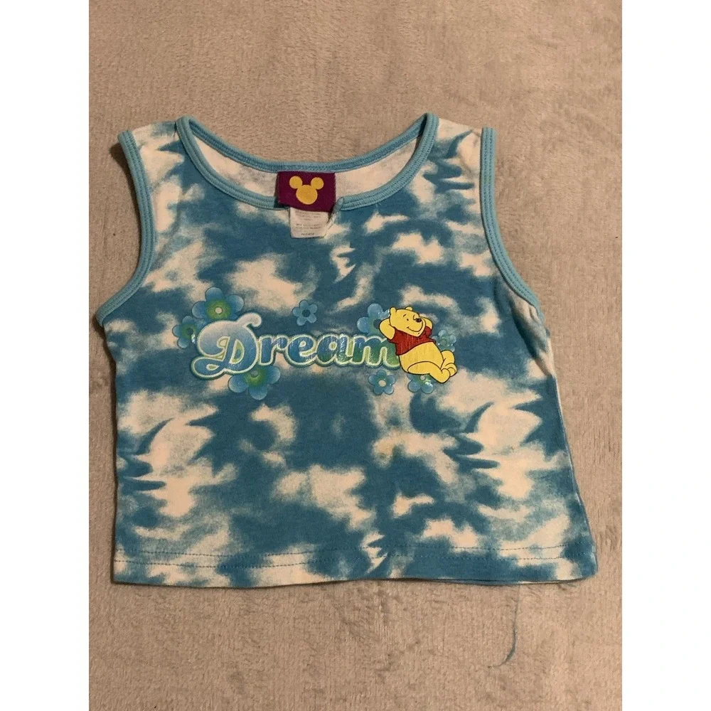 Vintage Y2K Kids Winnie The Pooh Bear Dream Blue Tie Dyed T Shirt Size 4/5